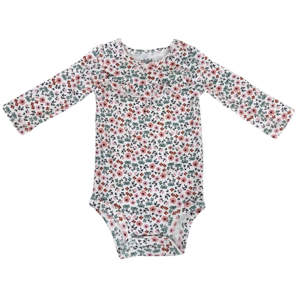 Carter’s Child Of Mine Boho Floral Ruffle Long Sleeve Bodysuit Size 3-6 Months